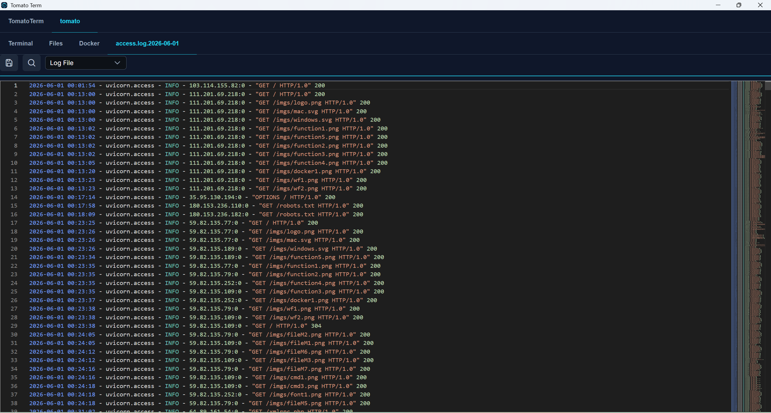 Online log viewer screenshot